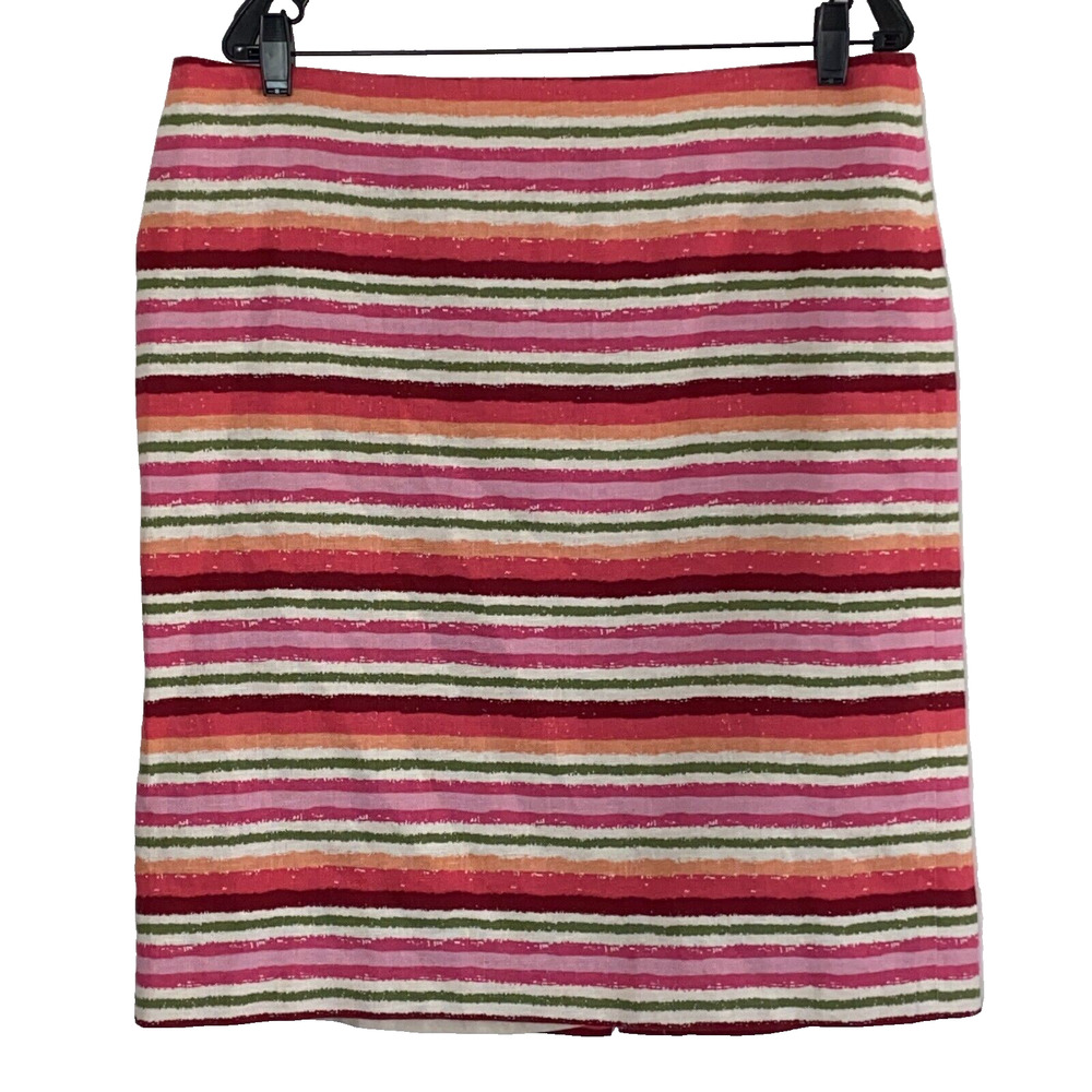 Talbots Skirt Womens Size 16 Pink Linen Pencil Mini Striped Back Slit Lined